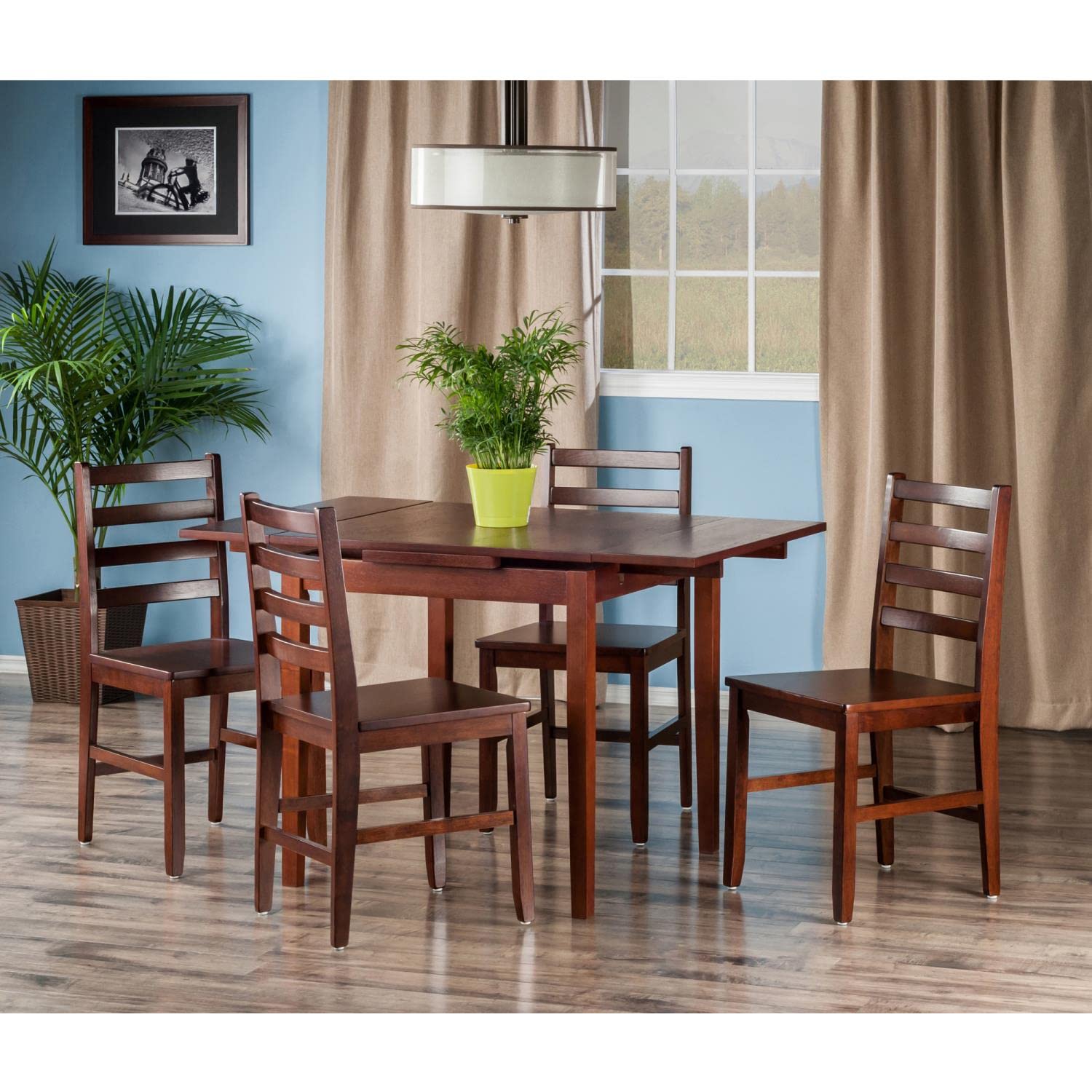 childrens table and chair sets | CasaFoyer Pulman Extension Table Set | Solid Wood | Walnut Finish | 5-Pc Dining Set | Ladder Back Chairs | Compact & Expandable | Easy Assembly | casafoyer.myshopify.com