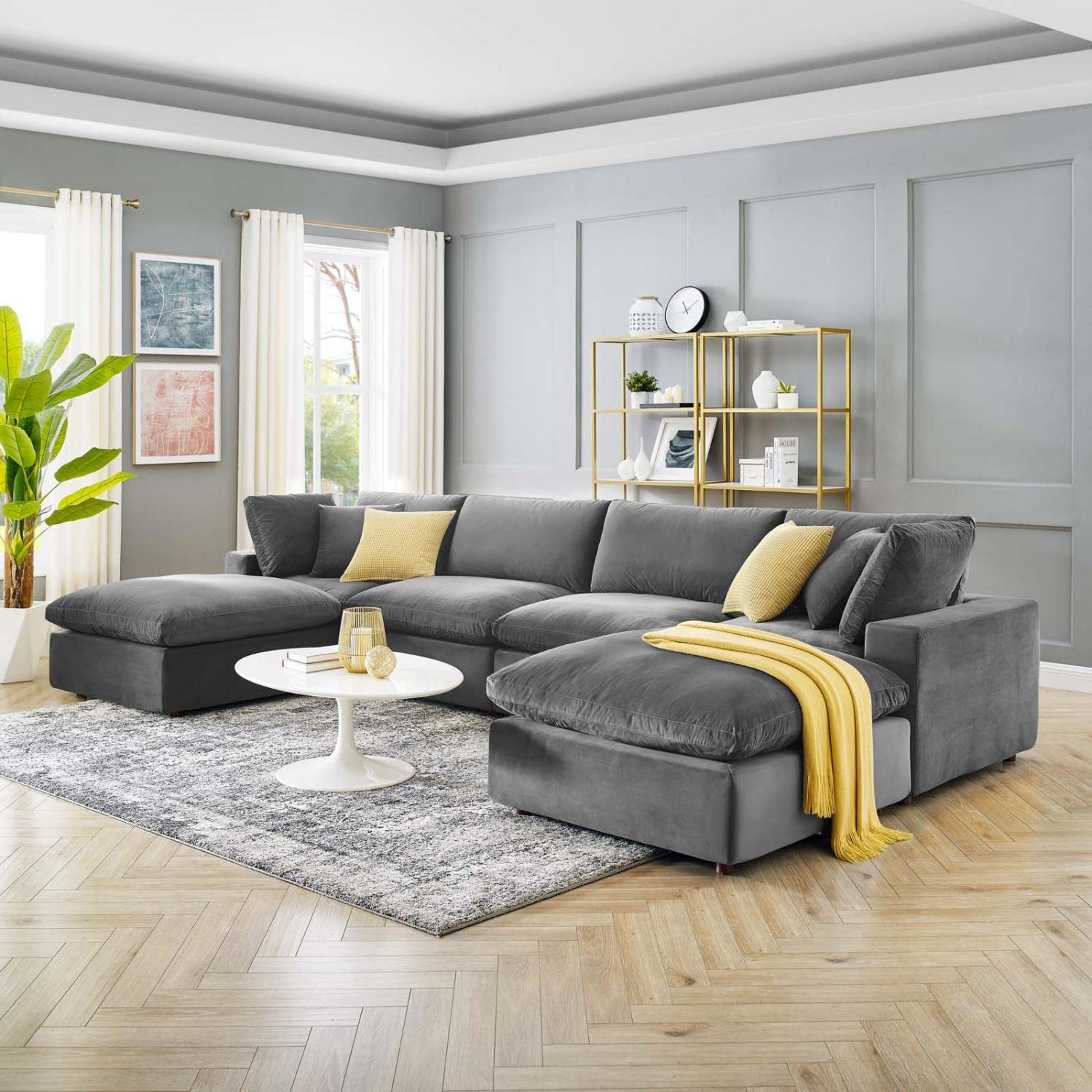 kitchen and dining room sets | CasaFoyer Commix | Luxurious 6-Piece Sectional Sofa | Stain-Resistant Velvet | Solid Wood Construction | Foam Padded Cushions | Down Feather Cushions | Gray | casafoyer.myshopify.com