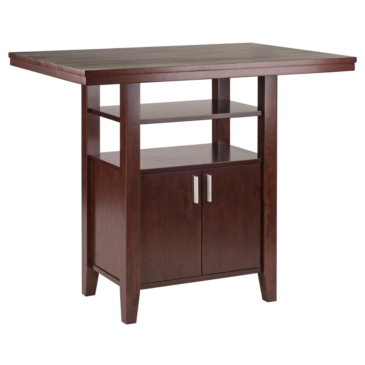 TABLE | CasaFoyer  Wood Albany High Table | Retro Design | Space-Saving | Multiple Uses | Kitchen, Dining, Dorm Room | Walnut Finish | Sleek Handles | Complete Set with Counter Stools | Easy Assembly | 41.7W x 29.9D x 35.8H | casafoyer.myshopify.com