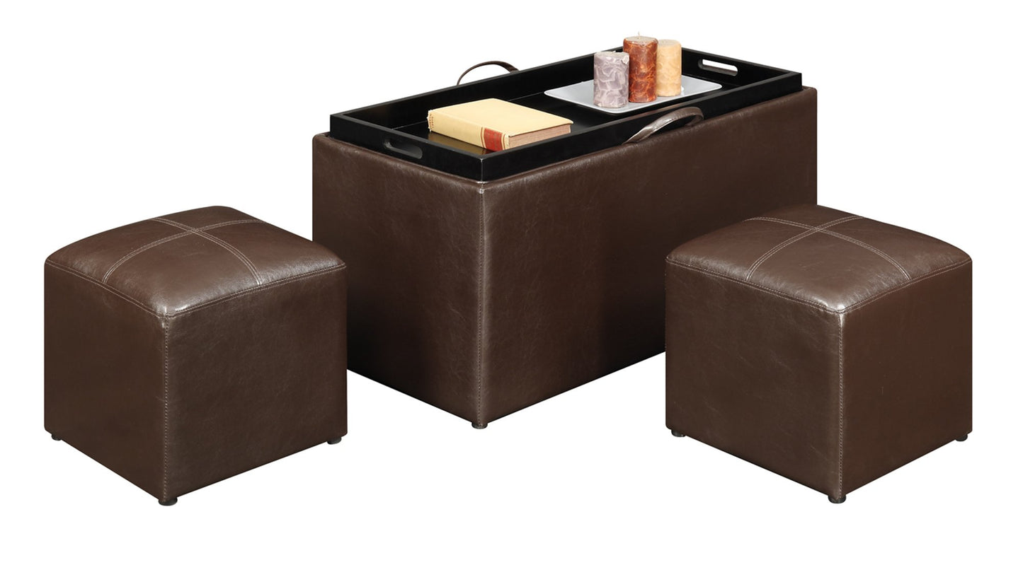 Ottoman | Designs4Comfort Sheridan Storage Bench | Reversible Tray | 2 Side Ottomans | Ample Storage & Seating | Hardwood Serving Trays | Convenient Cut-Out Handles | casafoyer.myshopify.com