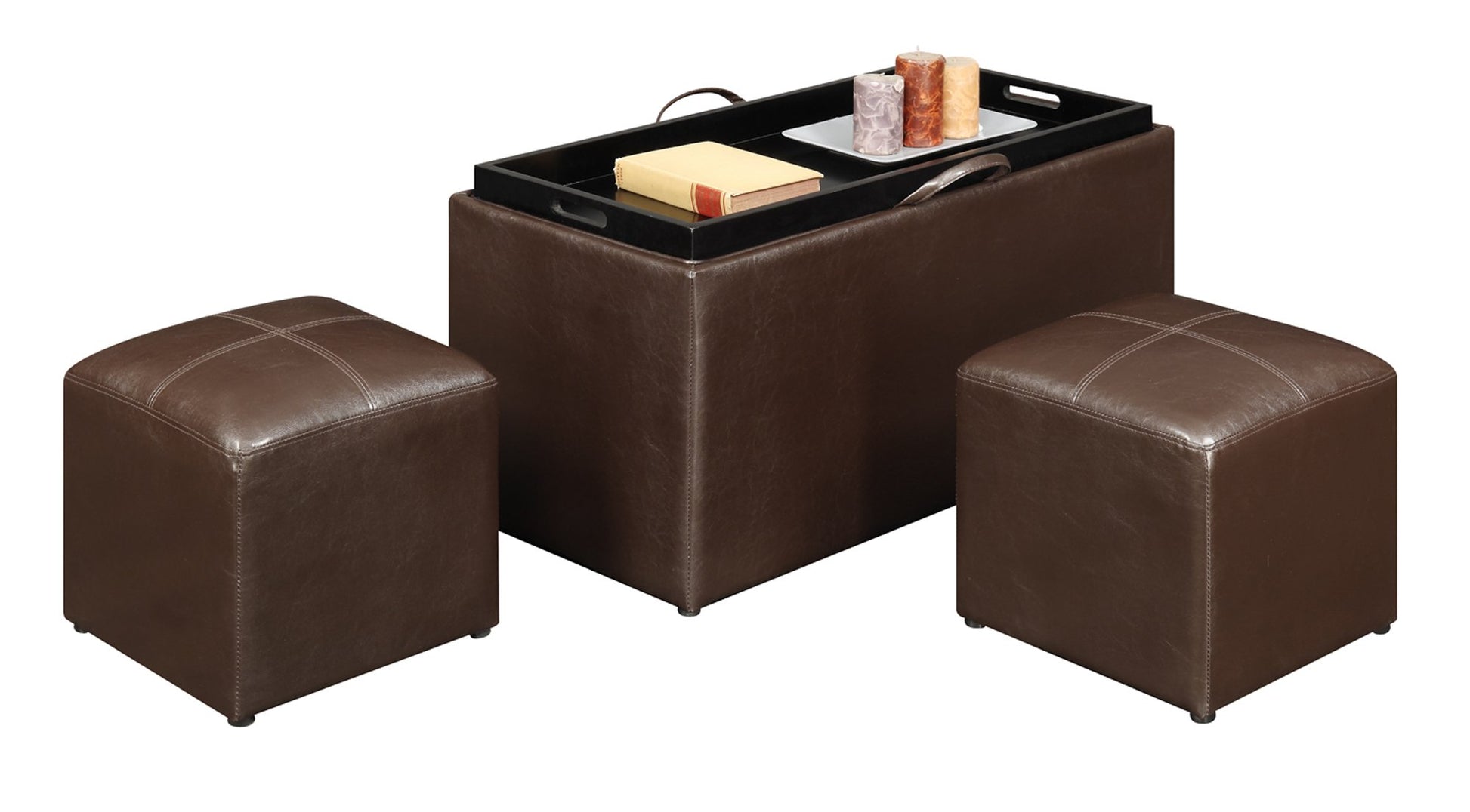 Ottoman | Designs4Comfort Sheridan Storage Bench | Reversible Tray | 2 Side Ottomans | Ample Storage & Seating | Hardwood Serving Trays | Convenient Cut-Out Handles | casafoyer.myshopify.com