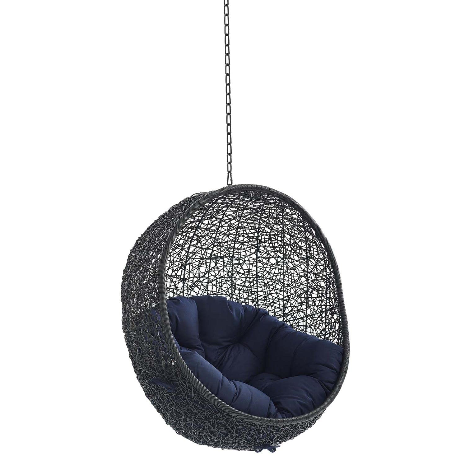 porch swings | Ergode Encase Outdoor Patio Swing Chair | Exotic Island Tranquility | Synthetic Rattan | All-Weather Cushion | Steel Frame | Adjustable Chain | Weather & UV Resistant | Perfect for Patio, Backyard, Porch, Poolside | Indoor/Outdoor Use | (Black Navy) | casafoyer.myshopify.com
