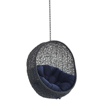 porch swings | Ergode Encase Outdoor Patio Swing Chair | Exotic Island Tranquility | Synthetic Rattan | All-Weather Cushion | Steel Frame | Adjustable Chain | Weather & UV Resistant | Perfect for Patio, Backyard, Porch, Poolside | Indoor/Outdoor Use | (Black Navy) | casafoyer.myshopify.com