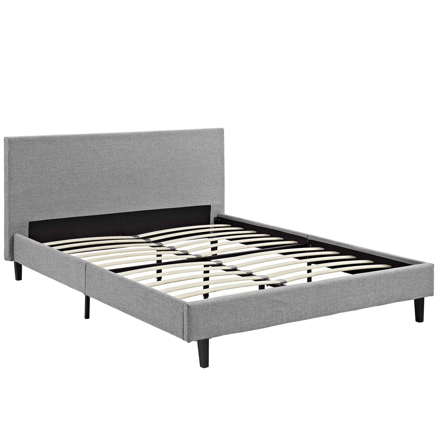 Bed | CasaFoyer Anya Platform Bed | Trendy Avant-Garde Design | Upholstered Polyester Fabric | Solid Wood Legs | Slatted Wood Support System | Queen Size | casafoyer.myshopify.com