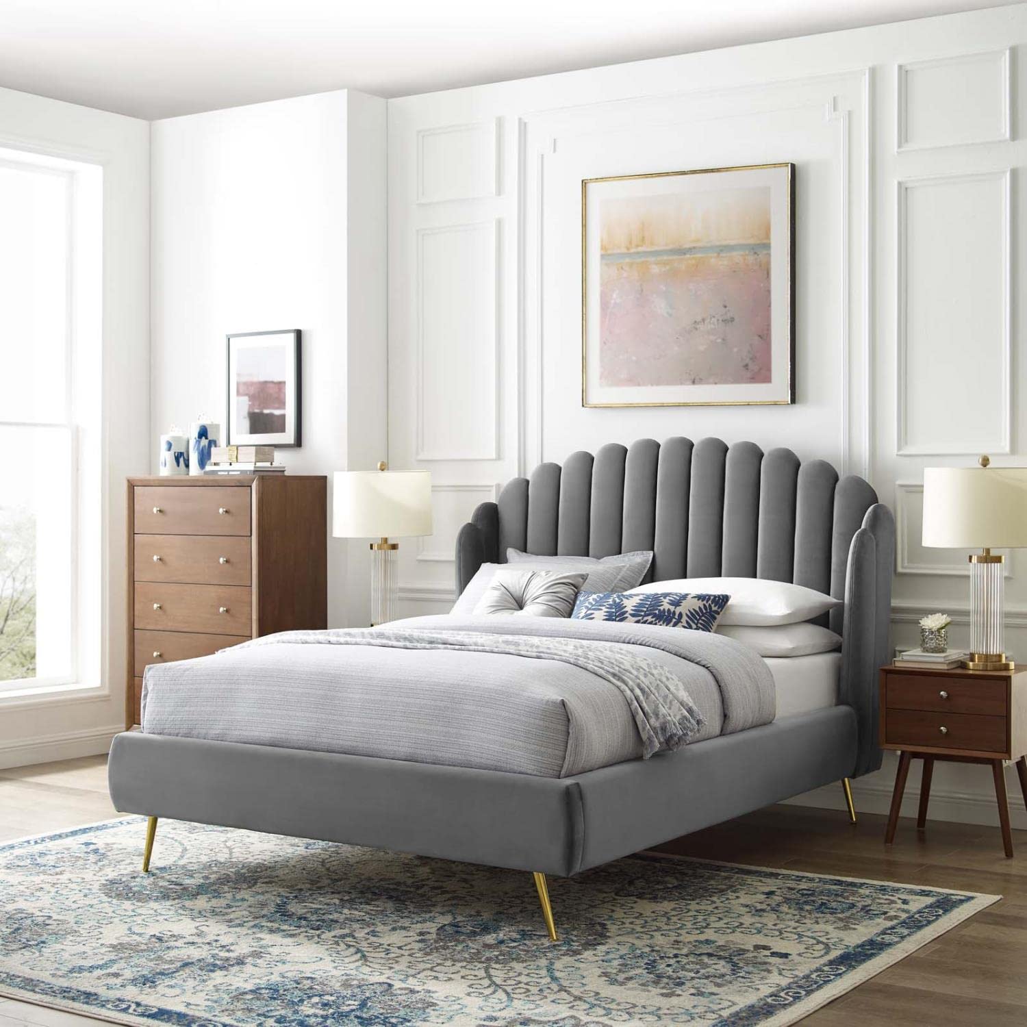 adjustable bed bases | CasaFoyer Lana Performance Velvet Queen Platform Bed | Wingback Tufted Design | Stain-Resistant Velvet | Gold Metal Legs | Wood Slat Support | casafoyer.myshopify.com