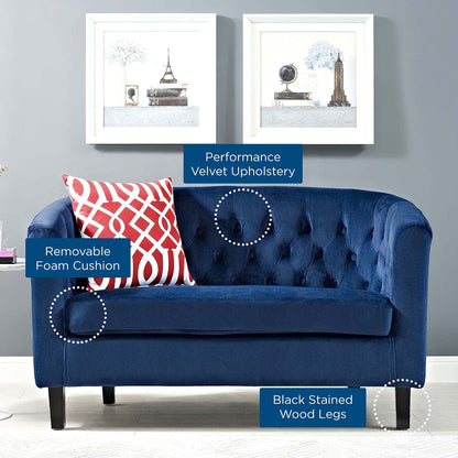 sofas | CasaFoyer Prospect Performance Velvet Loveseat | Luxury Chesterfield Design | Modern Twist | Button Tufting | Graceful Curves | Espresso Stained Wood Legs | Cozy & Comfortable | Stain-Resistant Performance Velvet Upholstery | Navy | casafoyer.myshopify.com