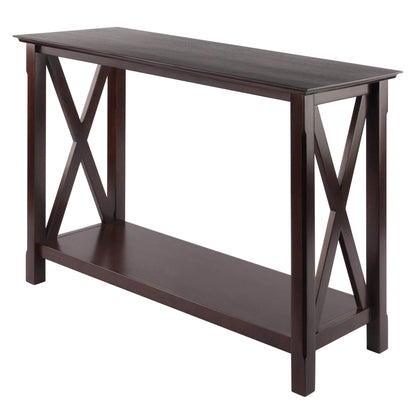 TABLE | Ergode  Wood Xola Console Table | X Cross Design | Cappuccino Finish | Entryway Hall Table | Bottom Shelf | Solid Wood Construction | Easy Assembly | 45 W x 17.09 D x 30 H | 37.48 lbs | casafoyer.myshopify.com