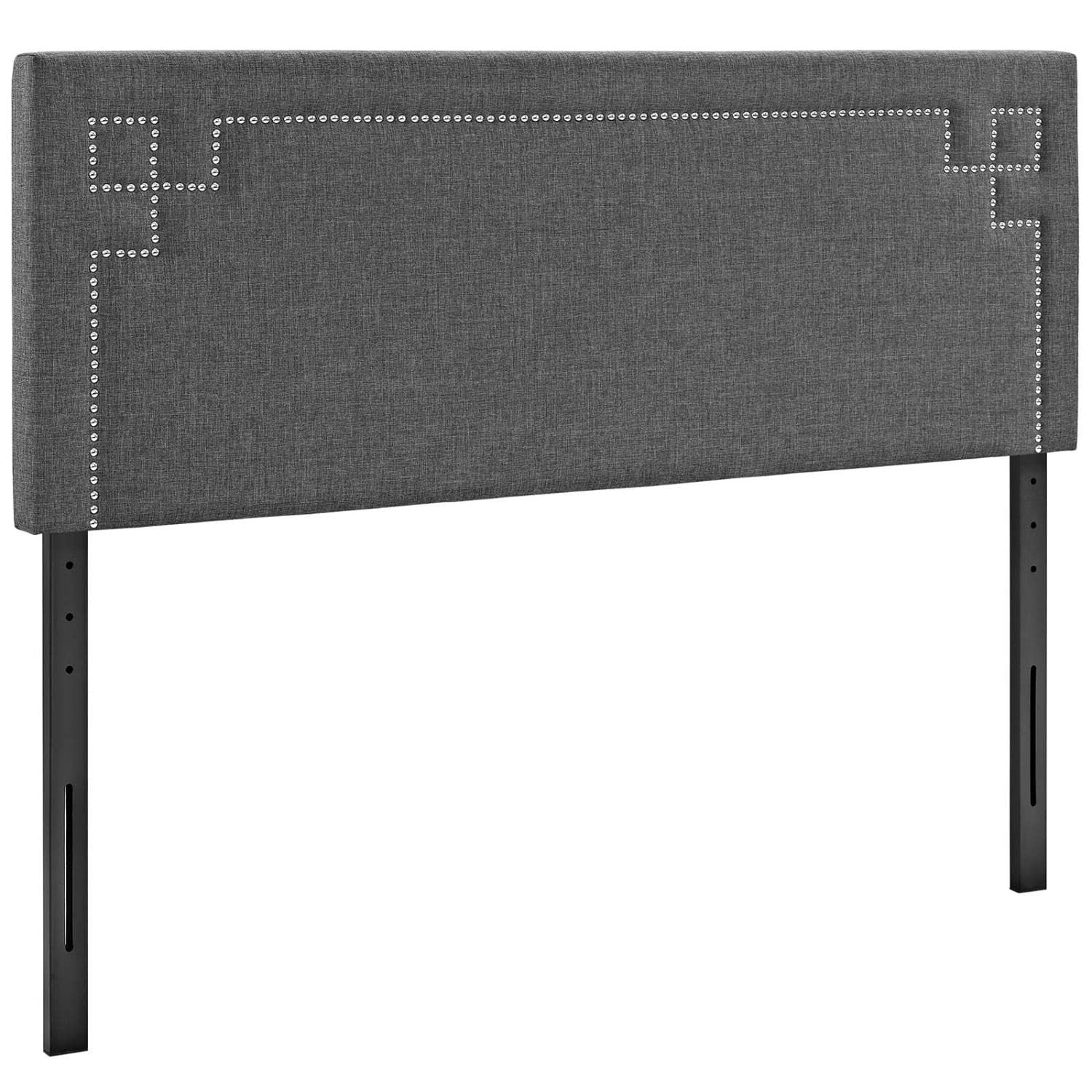 headboards | CasaFoyer  Josie Linen Fabric Upholstered Queen Headboard | Diamond Patterned Silver Accent | Sturdy Solid Wood Frame | Adjustable Wood Legs | Plush Faux Leather Upholstery | Dense Foam Padding | Gray | casafoyer.myshopify.com