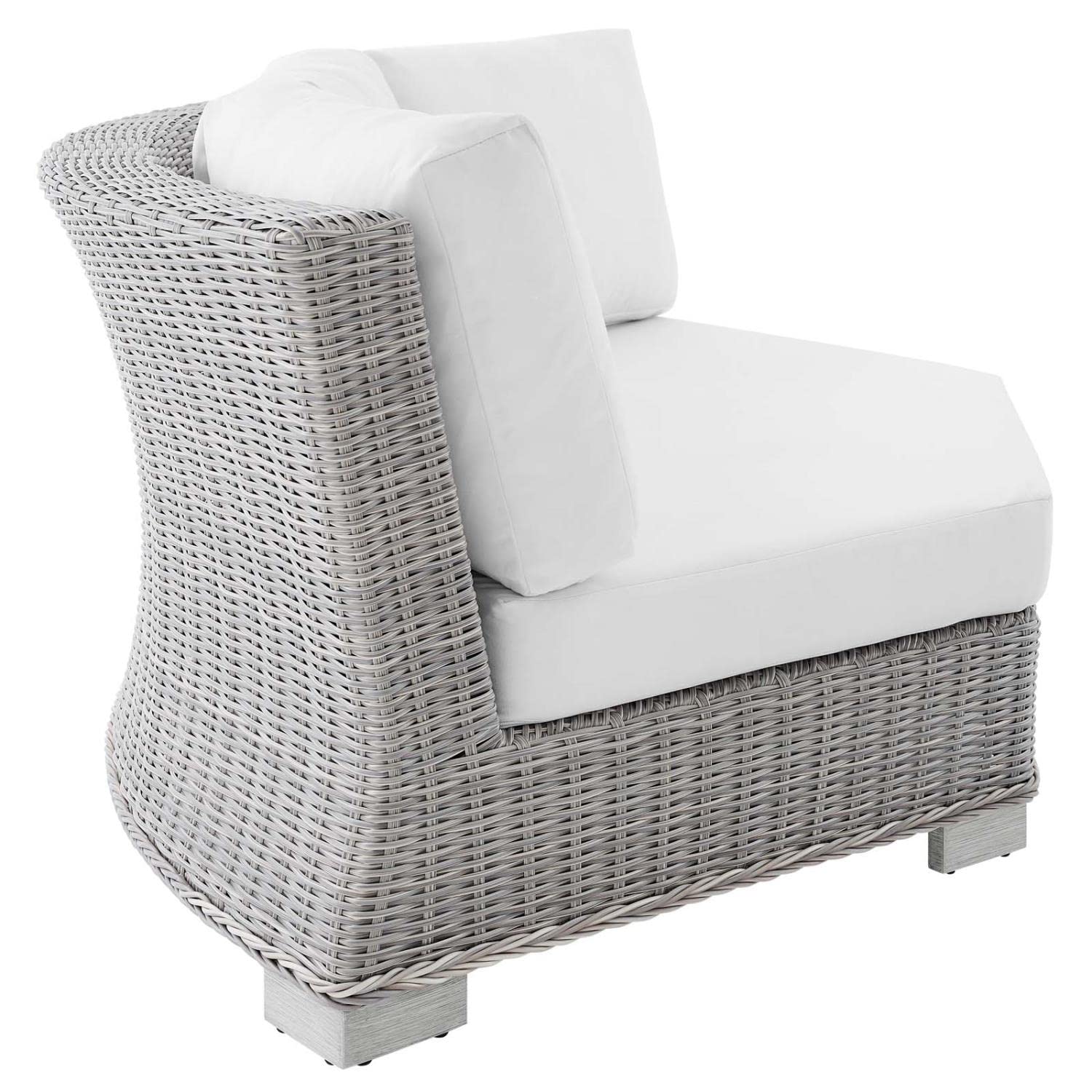executive chairs | CasaFoyer Conway Outdoor Patio Wicker Rattan Sectional Sofa Round Corner Chair | UV-Resistant | Water-Resistant Sunbrella Fabric | Sturdy Aluminum Frame | Light Gray | casafoyer.myshopify.com
