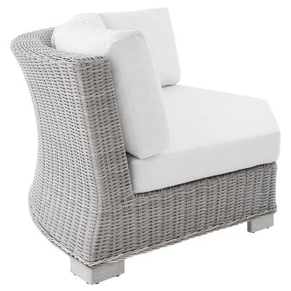 executive chairs | CasaFoyer Conway Outdoor Patio Wicker Rattan Sectional Sofa Round Corner Chair | UV-Resistant | Water-Resistant Sunbrella Fabric | Sturdy Aluminum Frame | Light Gray | casafoyer.myshopify.com