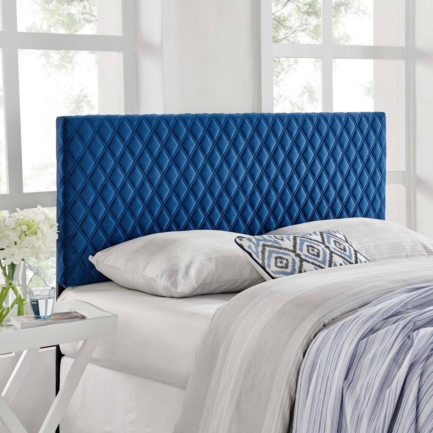 headboards | CasaFoyer Angela Tufted Diamond Lattice Performance Velvet King Headboard | Navy | casafoyer.myshopify.com