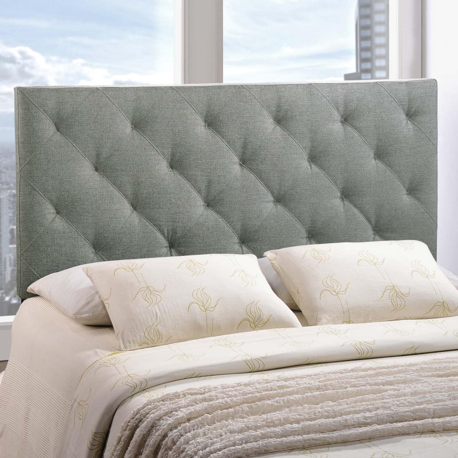 headboards | CasaFoyer Theodore Queen Upholstered Linen Fabric Headboard | Timeless Elegance | Bold Style | Clean Lines | Gray | casafoyer.myshopify.com