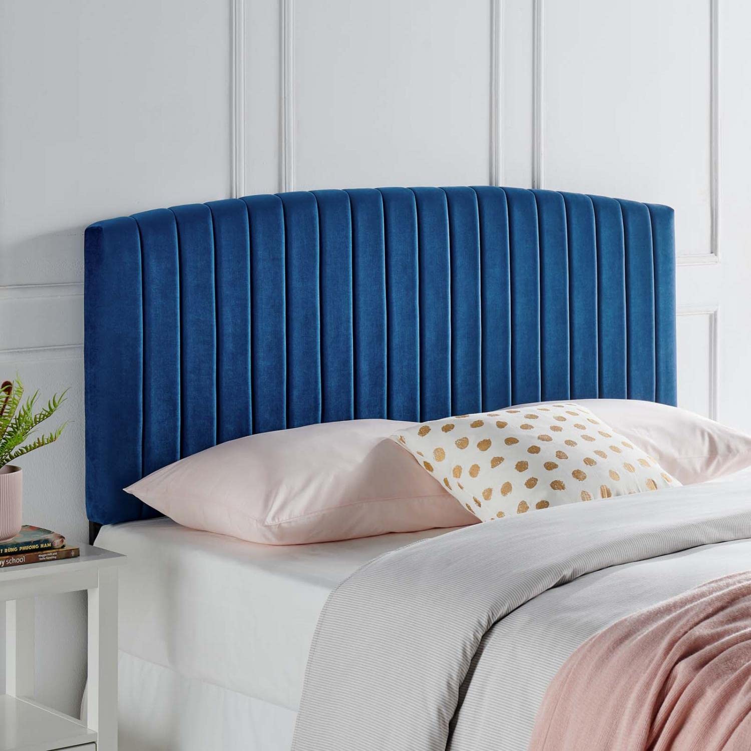 Bed | CasaFoyer Rebecca Twin Channel Tufted Performance Velvet Upholstered Headboard | Elegant, Durable, Customizable | Perfect for Guest, Teen, Kid Bedrooms | Navy | casafoyer.myshopify.com