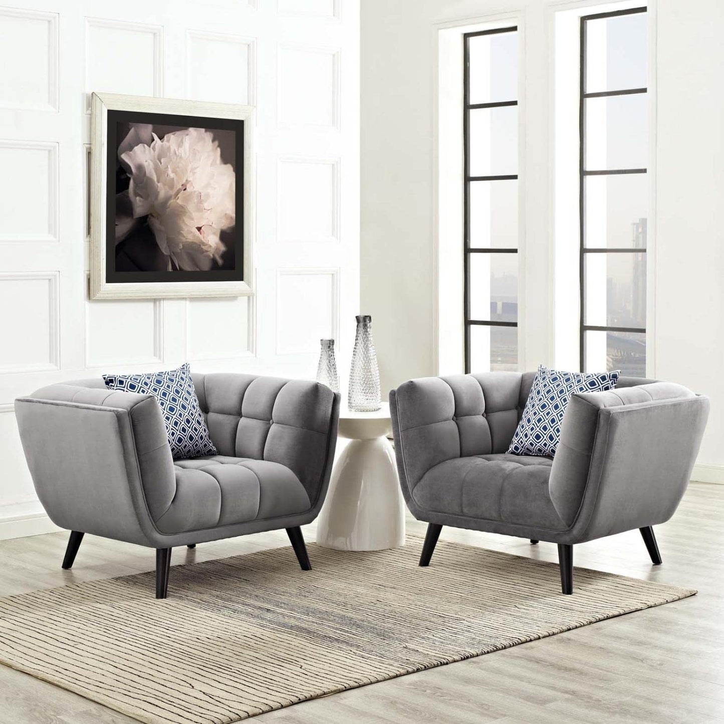 kitchen and dining room sets | CasaFoyer Bestow Performance Velvet Armchair Set | Luxurious | Stain-Resistant | Comfortable | Button Tufted | Black Legs | 2 Piece Set | Gray | casafoyer.myshopify.com