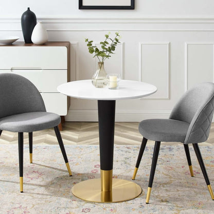 patio dining tables | CasaFoyer Zinque Dining Table | Modern Mid-Century Design | Black & Gold Base | 28 White Coated MDF Top | Easy to Clean | Non-Marking Ring | Assembly Required | casafoyer.myshopify.com