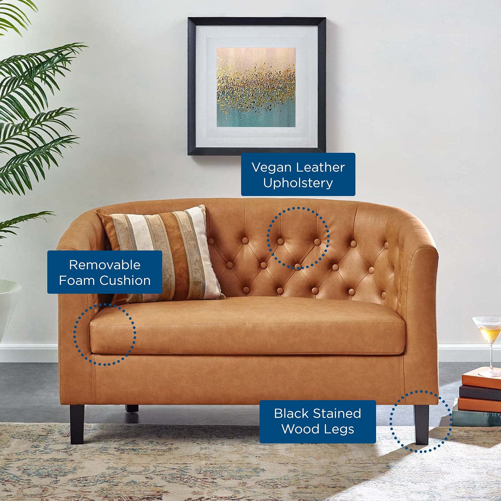 sofas | CasaFoyer Luxury Chesterfield Design Loveseat | Button Tufting | Plush Foam Padding | High-Quality Faux Leather Upholstery | Stylish & Comfortable | Tan | casafoyer.myshopify.com