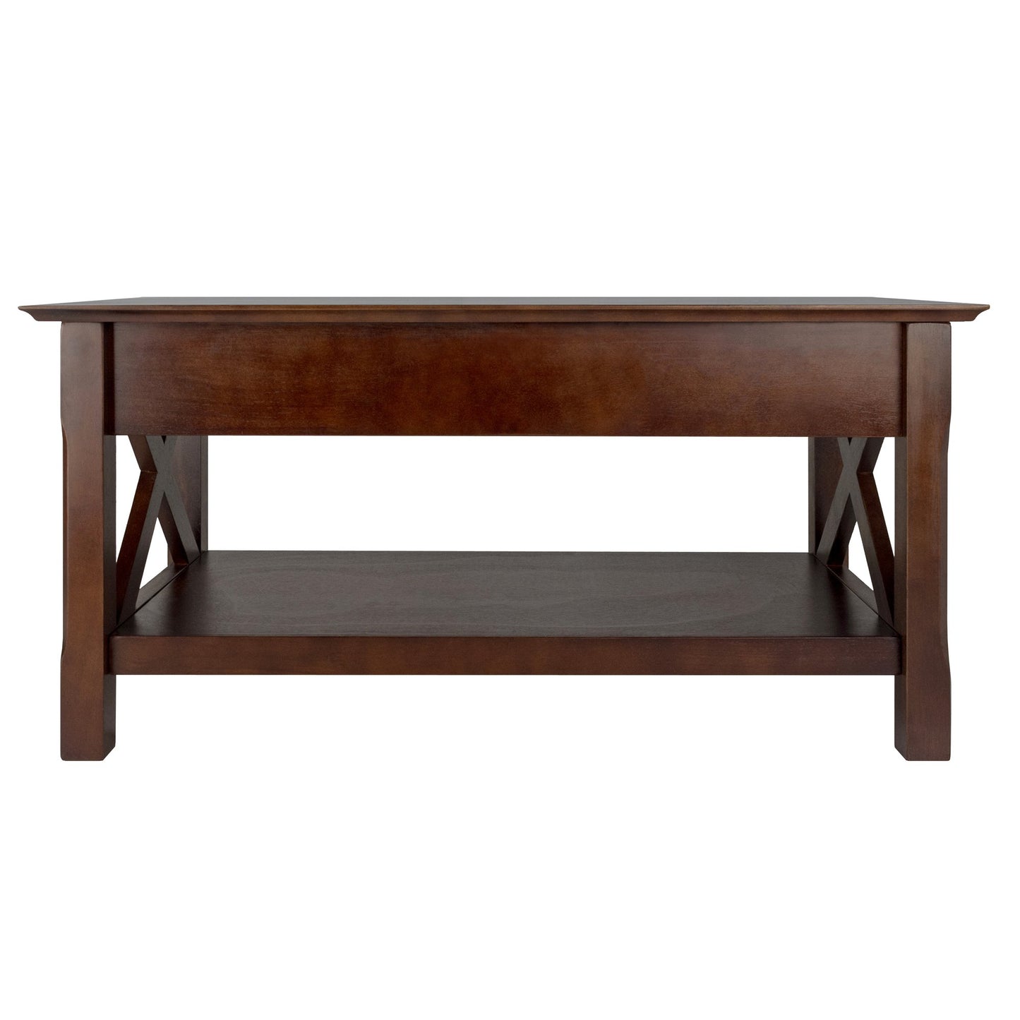 TABLE | CasaFoyer Xola X-Panel Coffee Table | Cappuccino | 37W x 21D x 18H | 2 Drawers | Bottom Shelf | Solid Wood | Assembly Required | casafoyer.myshopify.com