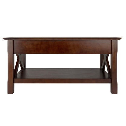 TABLE | CasaFoyer Xola X-Panel Coffee Table | Cappuccino | 37W x 21D x 18H | 2 Drawers | Bottom Shelf | Solid Wood | Assembly Required | casafoyer.myshopify.com