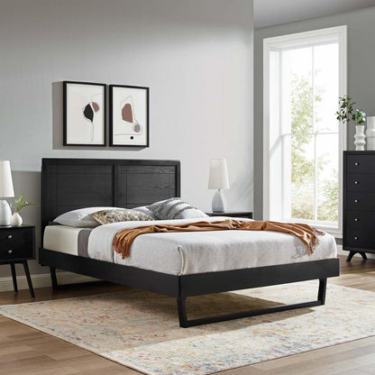 bed frames | CasaFoyer Marlee Wood Queen Platform Bed | Retro Mid-Century Design | Window Pane Headboard | Durable Wood Frame | No Box Spring Needed | Suitable for Various Mattress Types | Easy Assembly | Black | casafoyer.myshopify.com