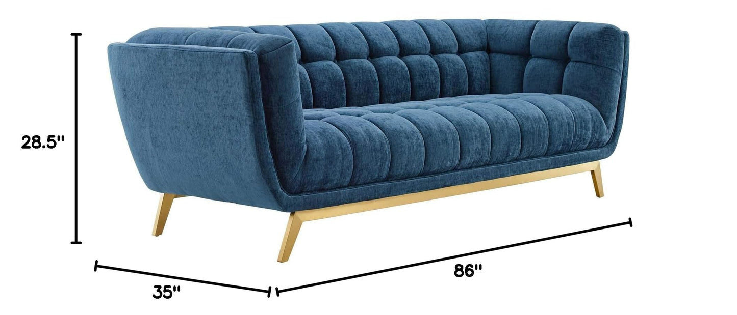 sofas | CasaFoyer Bestow Crushed Performance Velvet Sofa | Luxurious & Spacious | Soft & Durable Velvet Upholstery | Button Tufting | Brushed Gold Legs | Mid-Century Modern | 900 lbs Capacity | casafoyer.myshopify.com