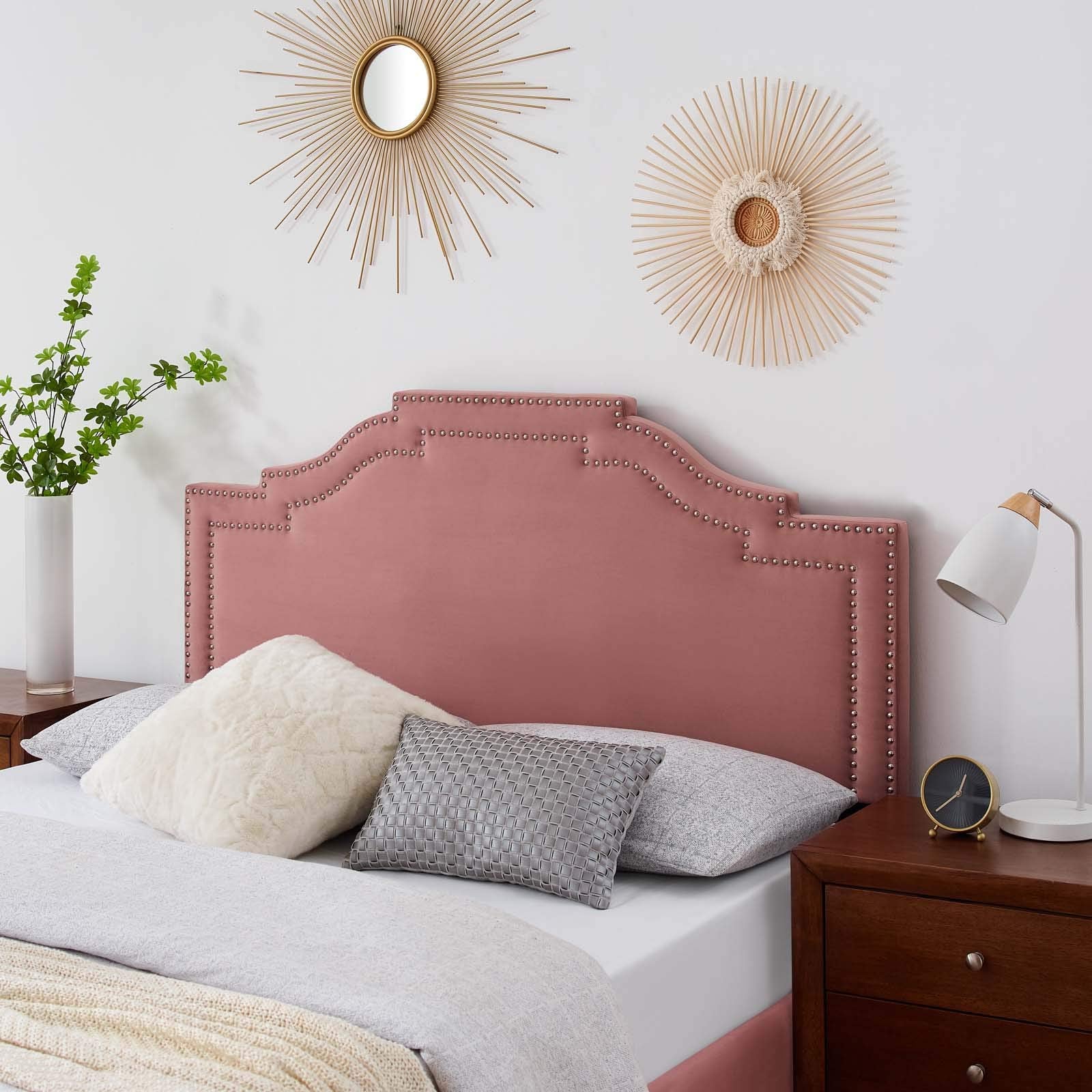 headboards | CasaFoyer Lucia Performance Velvet King/California King Headboard | Arched Shape | Nailhead Trim | Stain-Resistant | Comfortable Foam Padding | casafoyer.myshopify.com