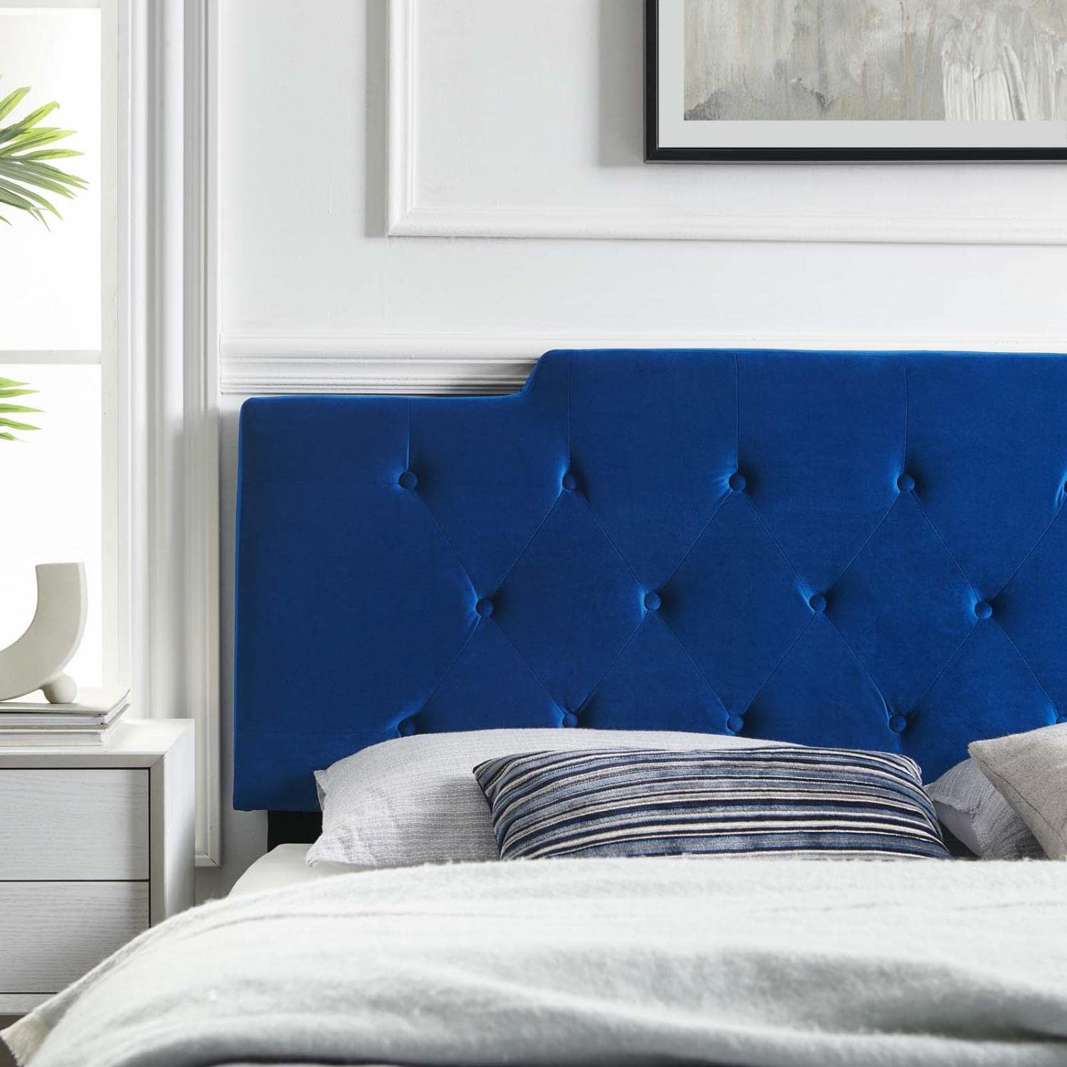 Bed | CasaFoyer Juliet Tufted Performance Velvet Twin Headboard | Vintage Elegance | Diamond Button Tufting | Plush Padding | Navy | casafoyer.myshopify.com