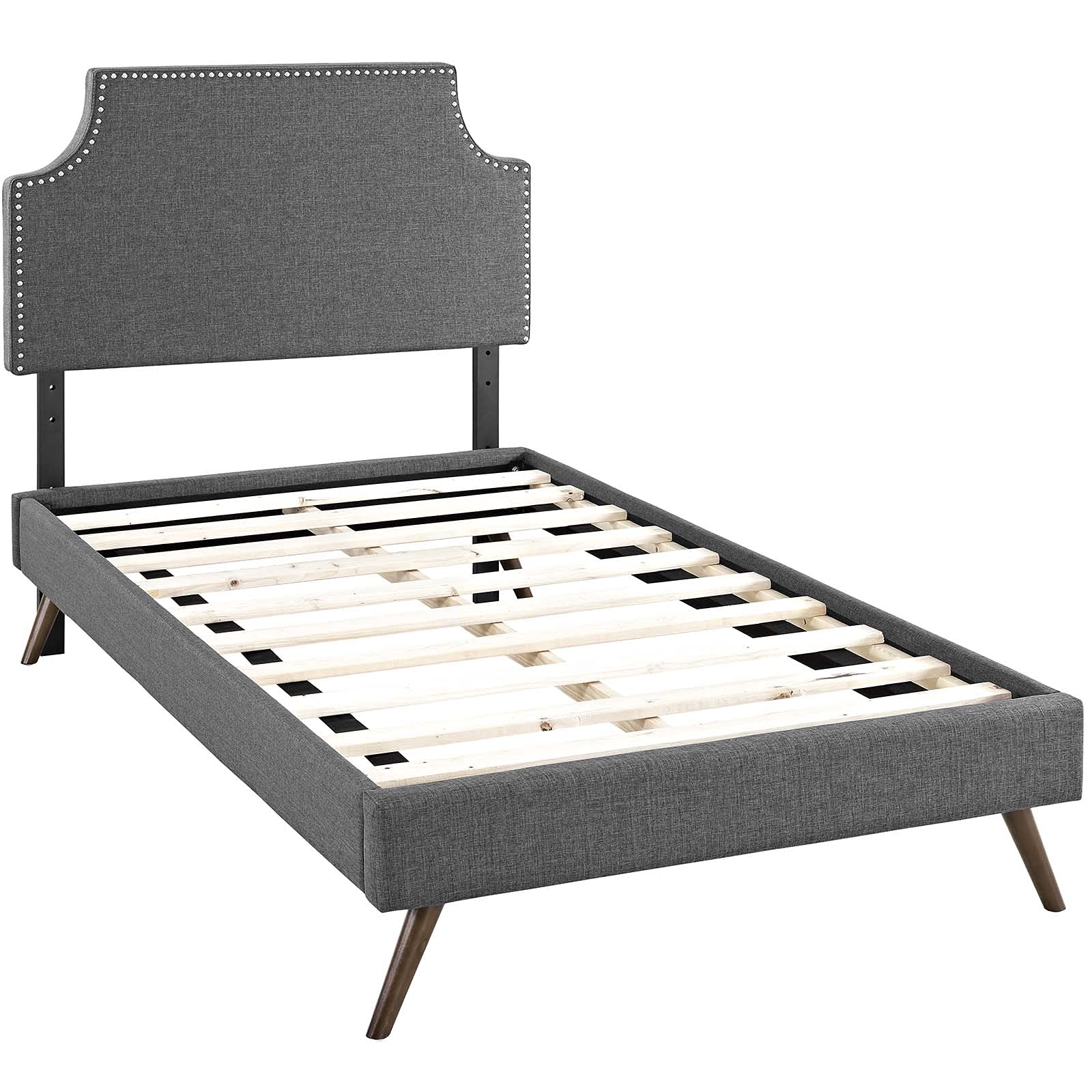 Bed | CasaFoyer Corene Platform Bed | Solid Wood Frame | Polyester Upholstery | Tapered Legs | Memory Foam Mattress Compatible | Gray | casafoyer.myshopify.com