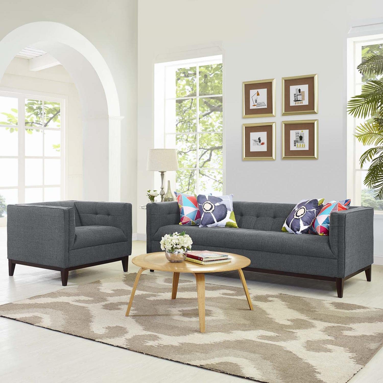 kitchen and dining room sets | CasaFoyer Serve Tufted Button Upholstered Living Room Set - Gray | Armchair & Sofa | Premium Polyester Upholstery | Plush Foam Cushioning | Walnut Stained Wood Legs | Timeless & Sophisticated Design | casafoyer.myshopify.com