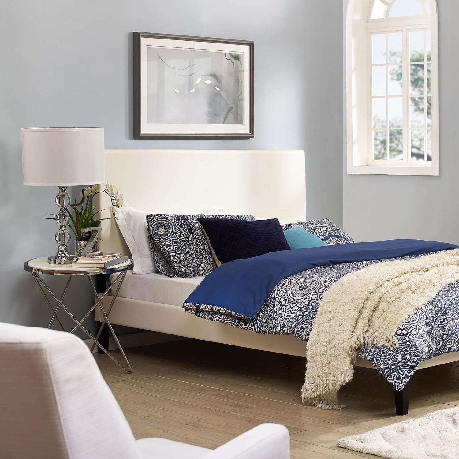 Bed | CasaFoyer Luxurious Claire King/California King Headboard | Elegant & Serene | Faux Leather Upholstery | Sturdy Frame | Adjustable Height | Black-Stained Wood Legs | Supportive & Comfortable | Opulent Addition | casafoyer.myshopify.com