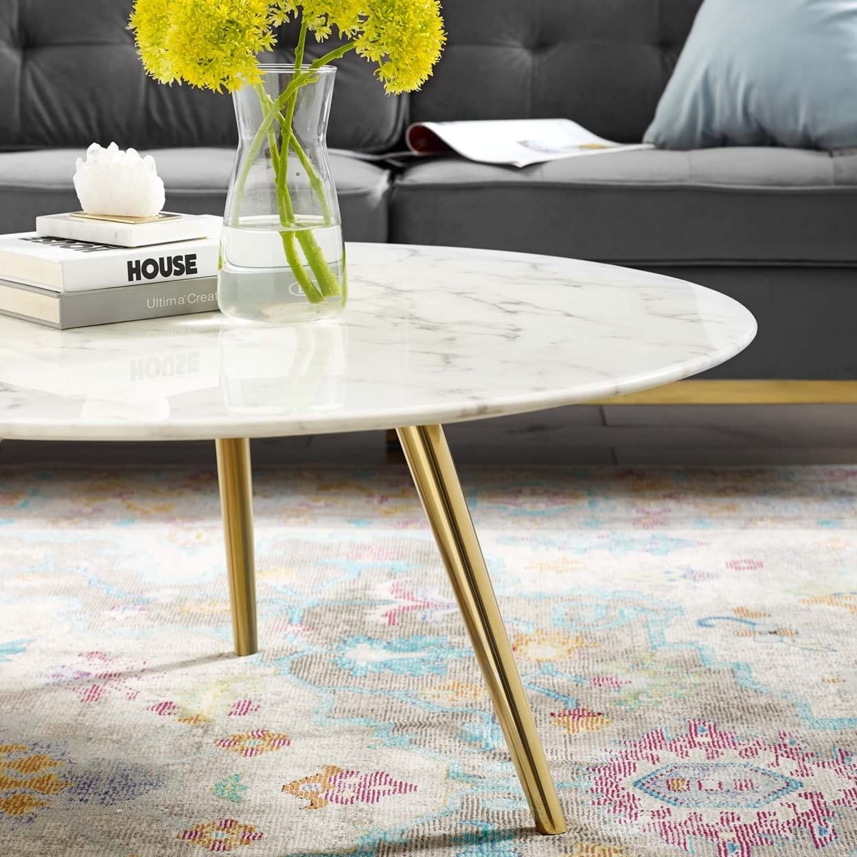 coffee tables | Ergode Lippa 36 Round Coffee Table | White Faux Marble Top | Gold Tripod Base | Iconic Modern Design | Scratch-Resistant Finish | Perfect for Living Room, Lounge, or Home Office | casafoyer.myshopify.com