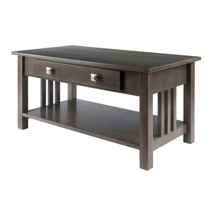 TABLE | Ergode  Wood Stafford Coffee Table | Oyster Gray Finish | Slatted Side Panels | Full-Size Drawer | Lower Shelf | Solid & Composite Wood | casafoyer.myshopify.com
