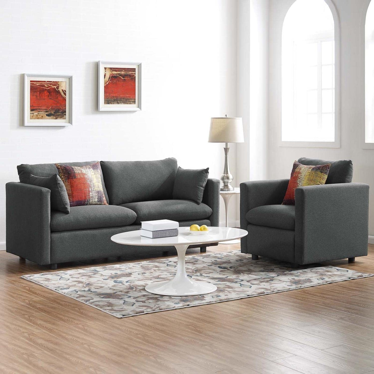 kitchen and dining room sets | CasaFoyer Activate Upholstered Fabric Sofa & Armchair Set | Cozy & Versatile | Soft Polyester | Modern Design | Rounded Cushion Corners | Accent Pillows | Wood Legs | Sturdy & Durable | Easy to Unpack | Gray | casafoyer.myshopify.com
