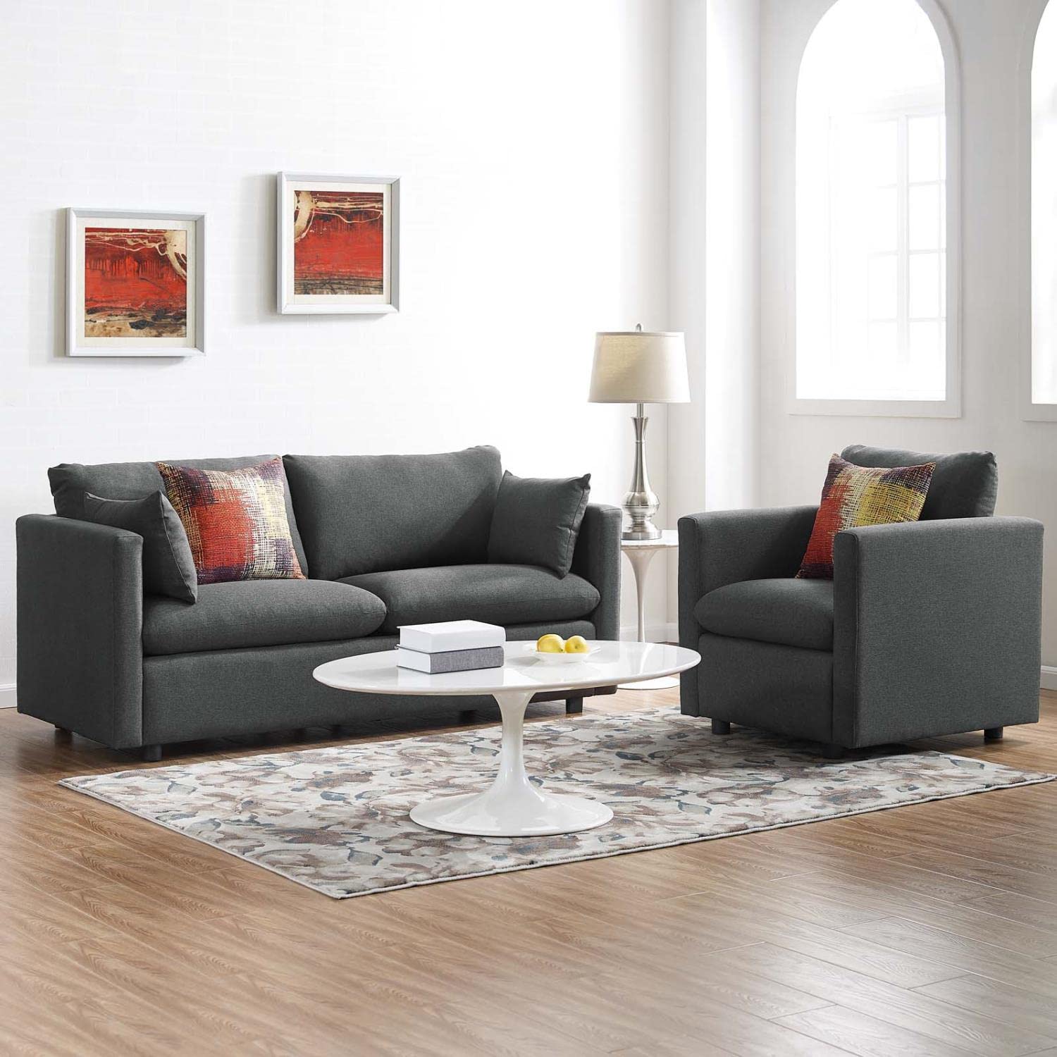 kitchen and dining room sets | CasaFoyer Activate Upholstered Fabric Sofa & Armchair Set | Cozy & Versatile | Soft Polyester | Modern Design | Rounded Cushion Corners | Accent Pillows | Wood Legs | Sturdy & Durable | Easy to Unpack | Gray | casafoyer.myshopify.com
