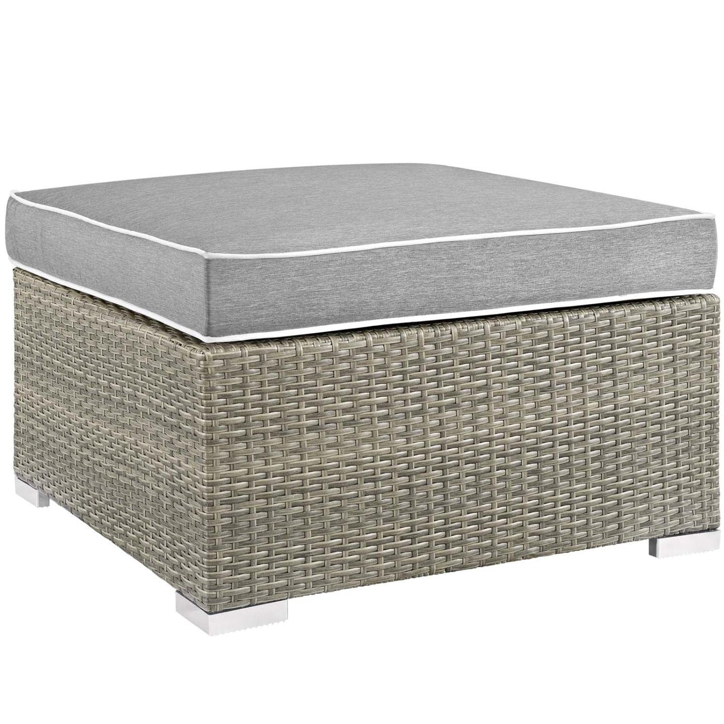 ottomans | CasaFoyer Repose Outdoor Patio Ottoman | Stylish & Comfortable | Tan/Gray Rattan Weave | UV Protection | Plush Cushions | Non-Marking Foot Pads | 331lb Capacity | casafoyer.myshopify.com