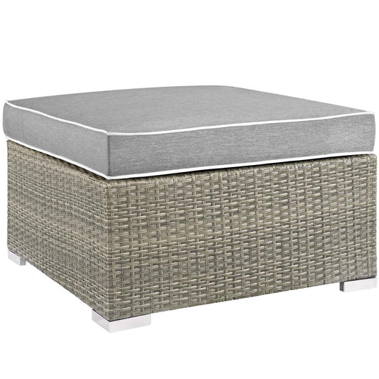 ottomans | CasaFoyer Repose Outdoor Patio Ottoman | Stylish & Comfortable | Tan/Gray Rattan Weave | UV Protection | Plush Cushions | Non-Marking Foot Pads | 331lb Capacity | casafoyer.myshopify.com