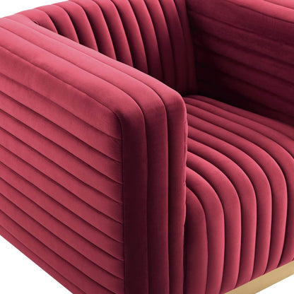 home office desk chairs | CasaFoyer Charisma Channel Tufted Performance Velvet Lounge Armchair | Stain-Resistant | Retro Modern Design | Gold Base | Fully Assembled | 440 lb Capacity | casafoyer.myshopify.com