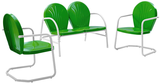 Patio Furniture Sets | Griffith Metal Outdoor Furniture Collection | Nostalgic Design | Durable & Weather-resistant | Loveseat & 2 Chairs | Grasshopper Green | casafoyer.myshopify.com