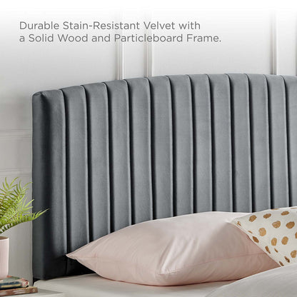 Bed | CasaFoyer Rebecca King/California King Channel Tufted Performance Velvet Upholstered Headboard | Elegant, Durable, Comfortable | Solid Wood Frame | Stain-Resistant Velvet Upholstery | Adjustable Mounting Positions | Fits King/California King Bed Frames | casafoyer.myshopify.com