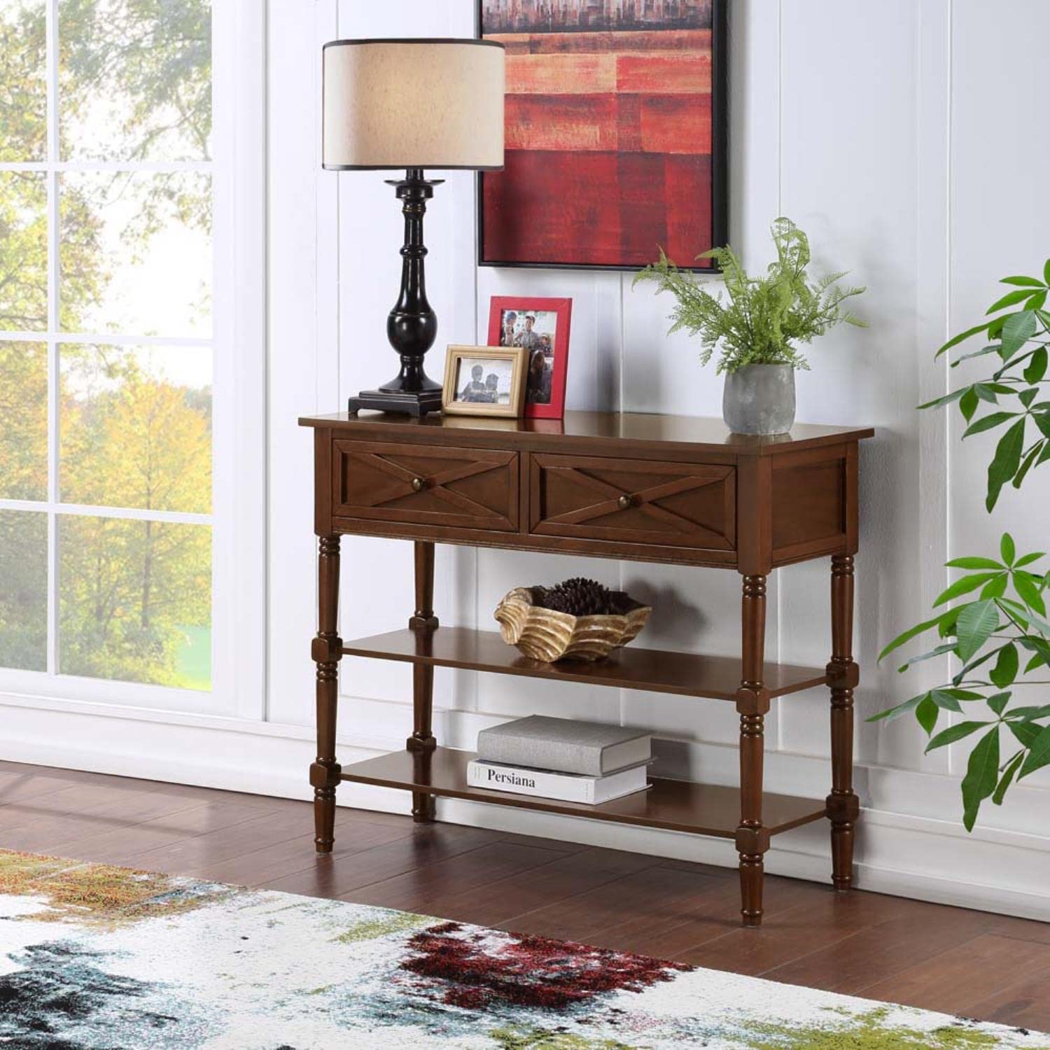 TABLE | Country Oxford 2 Drawer Console Table with Shelves | Elegant & Functional Furniture for Entryway & Living Space | casafoyer.myshopify.com