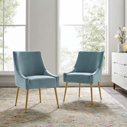 home office desk chairs | CasaFoyer Discern Performance Velvet Dining Chairs | Set of 2 | Elegant Design | Stain-Resistant Upholstery | Gold Legs | Versatile for Any Room | Light Blue | casafoyer.myshopify.com