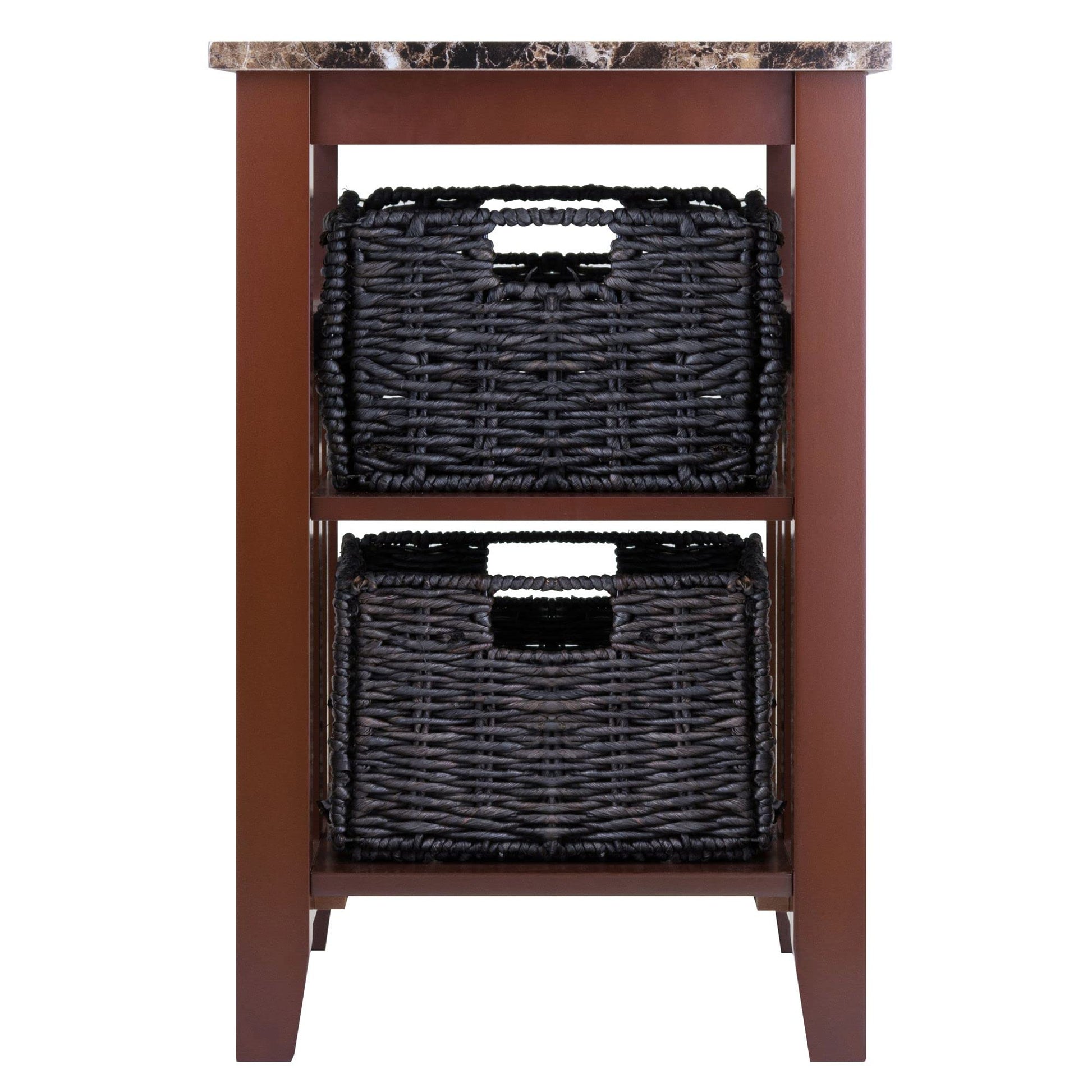 TABLE | Ergode Zoey Collection | Solid Wood Side Table | Faux Marble Top | 2 Baskets | Dark Chocolate Finish | 20W x 16.5D x 25H | casafoyer.myshopify.com