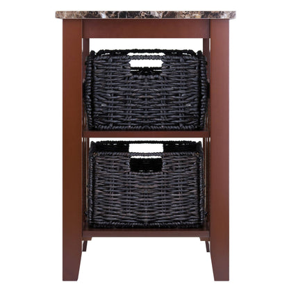 TABLE | Ergode Zoey Collection | Solid Wood Side Table | Faux Marble Top | 2 Baskets | Dark Chocolate Finish | 20W x 16.5D x 25H | casafoyer.myshopify.com