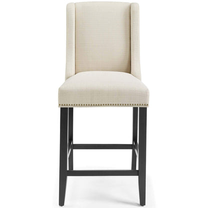 barstools | CasaFoyer Baron Upholstered Fabric Counter Stool | Contemporary Design | Nailhead Trim | Footrest | Solid Wood Frame | Beige | casafoyer.myshopify.com