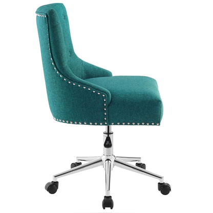 home office desk chairs | CasaFoyer Regent Button Tufted Upholstered Fabric Swivel Office Chair | Timeless Elegance | Metal Nailhead Trim | Padded Seat & Back | Chrome Base | 360 Swivel & Height Adjustment | Teal | casafoyer.myshopify.com