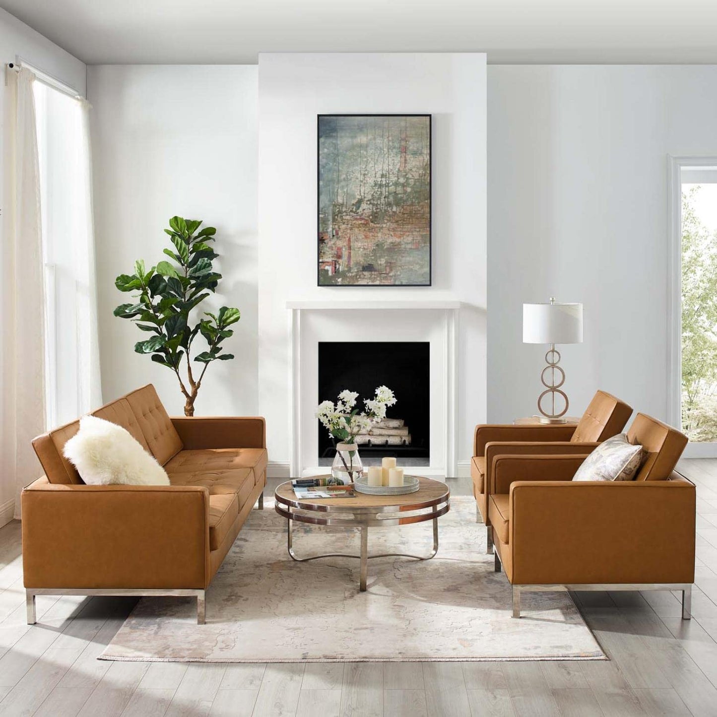 kitchen and dining room sets | CasaFoyer Loft 3 Piece Tufted Faux Leather Accent Set | Modern Design | Stainless Steel Frame | Silver Legs | 900 lbs Sofa Capacity | 300 lbs Armchair Capacity | casafoyer.myshopify.com