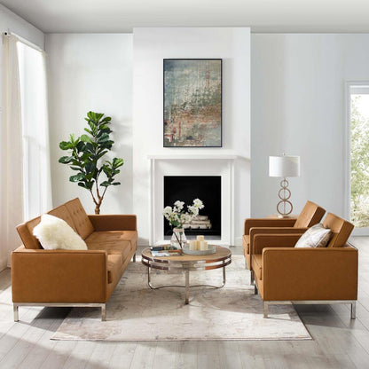 kitchen and dining room sets | CasaFoyer Loft 3 Piece Tufted Faux Leather Accent Set | Modern Design | Stainless Steel Frame | Silver Legs | 900 lbs Sofa Capacity | 300 lbs Armchair Capacity | casafoyer.myshopify.com