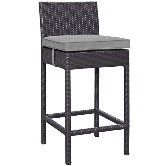 STOOL_SEATING | Convene Outdoor Bar Stool | Synthetic Rattan Weave | All-Weather Cushions | Espresso Gray | casafoyer.myshopify.com