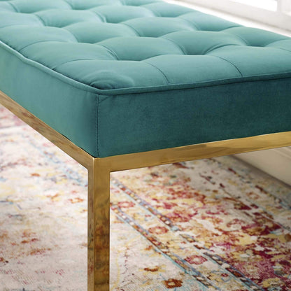 home office desk chairs | CasaFoyer Loft Button Tufted Performance Velvet Accent Bench | Gold Teal | Contemporary Design | Stainless Steel Legs | Supports up to 300 lbs | casafoyer.myshopify.com