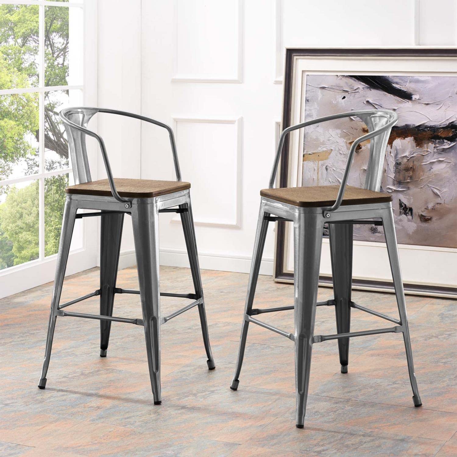 barstools | CasaFoyer Promenade Arm Bamboo & Metal Bar Stool Set | Vintage Steel Finish | Industrial Modern Design | Set of 2 | casafoyer.myshopify.com