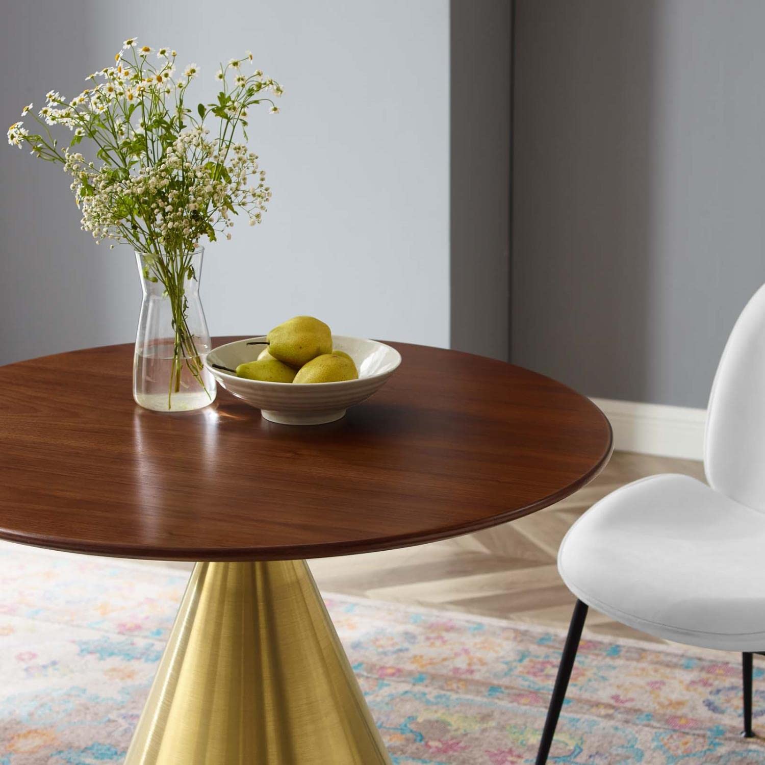 patio dining tables | CasaFoyer Tupelo 36 Dining Table | Modern Mid-Century Style | Gold Metal Base | Easy to Clean Wood Grain Veneer | Non-Marking Ring | Assembly Required | casafoyer.myshopify.com